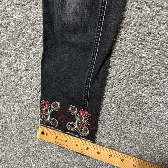 Desigual Exotic Jeans Black Embroidered Floral Pattern Slim Fit Womens Denim - Picture 12 of 14